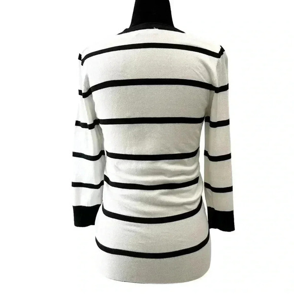 Ricki’s Wrap Front Sweater Deep V Neckline Thin Knit Black & White Stripes XS - Picture 2 of 16